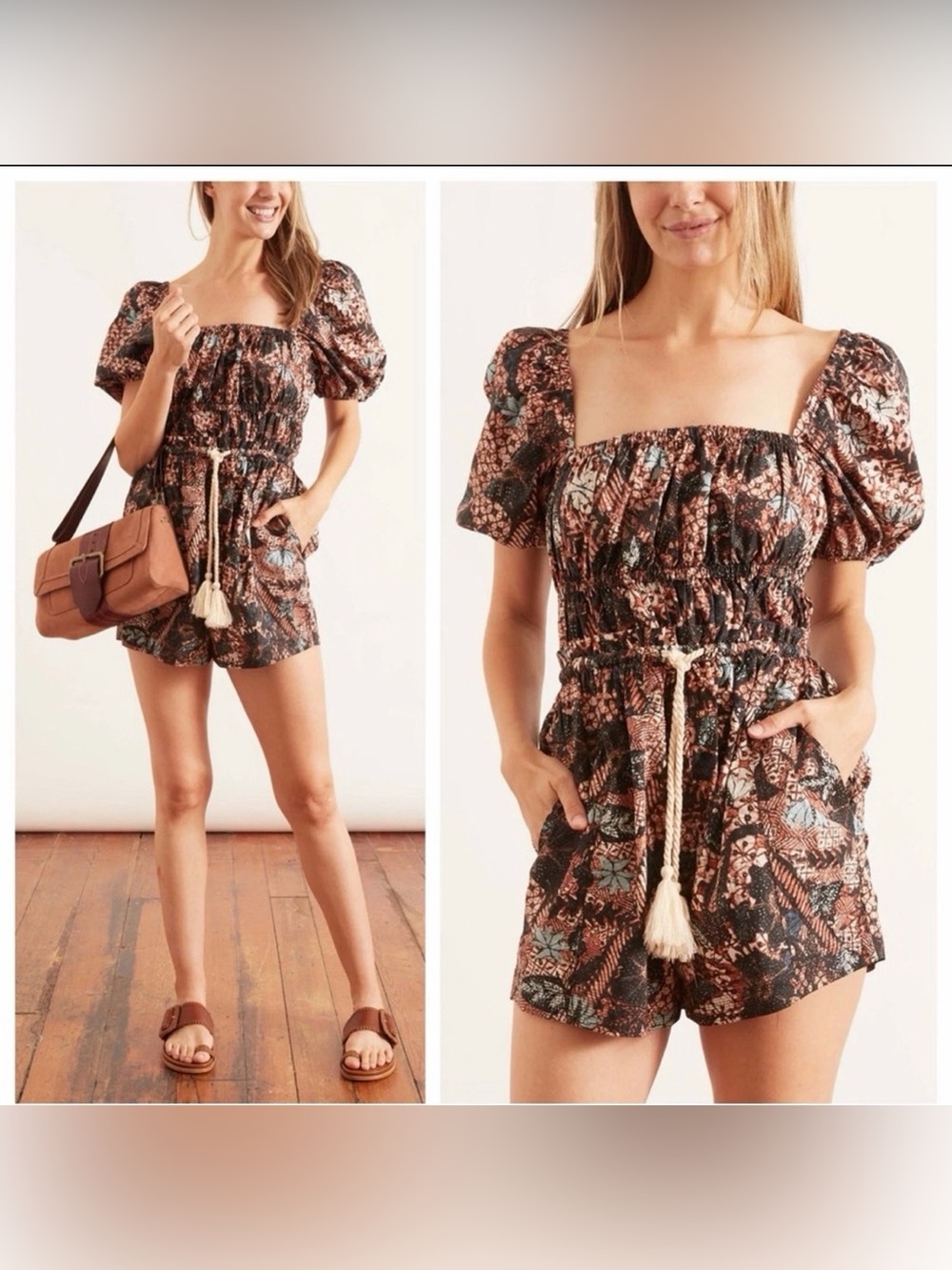 Ulla Johnson Alegria Rosewood Puff Sleeve Printed Romper NWOT Size 8